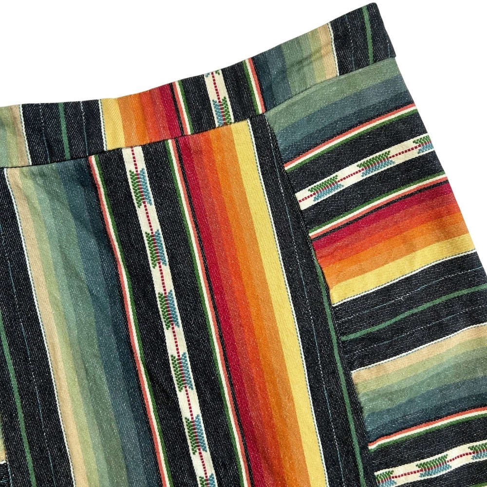 Womens Boho Rainbow Mini Skirt Lucky & Blessed Sz-L Southwestern Striped Fringe